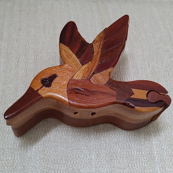 Wooden Hand Crafted Hummingbird Puzzle Box - Picture 9 of 9